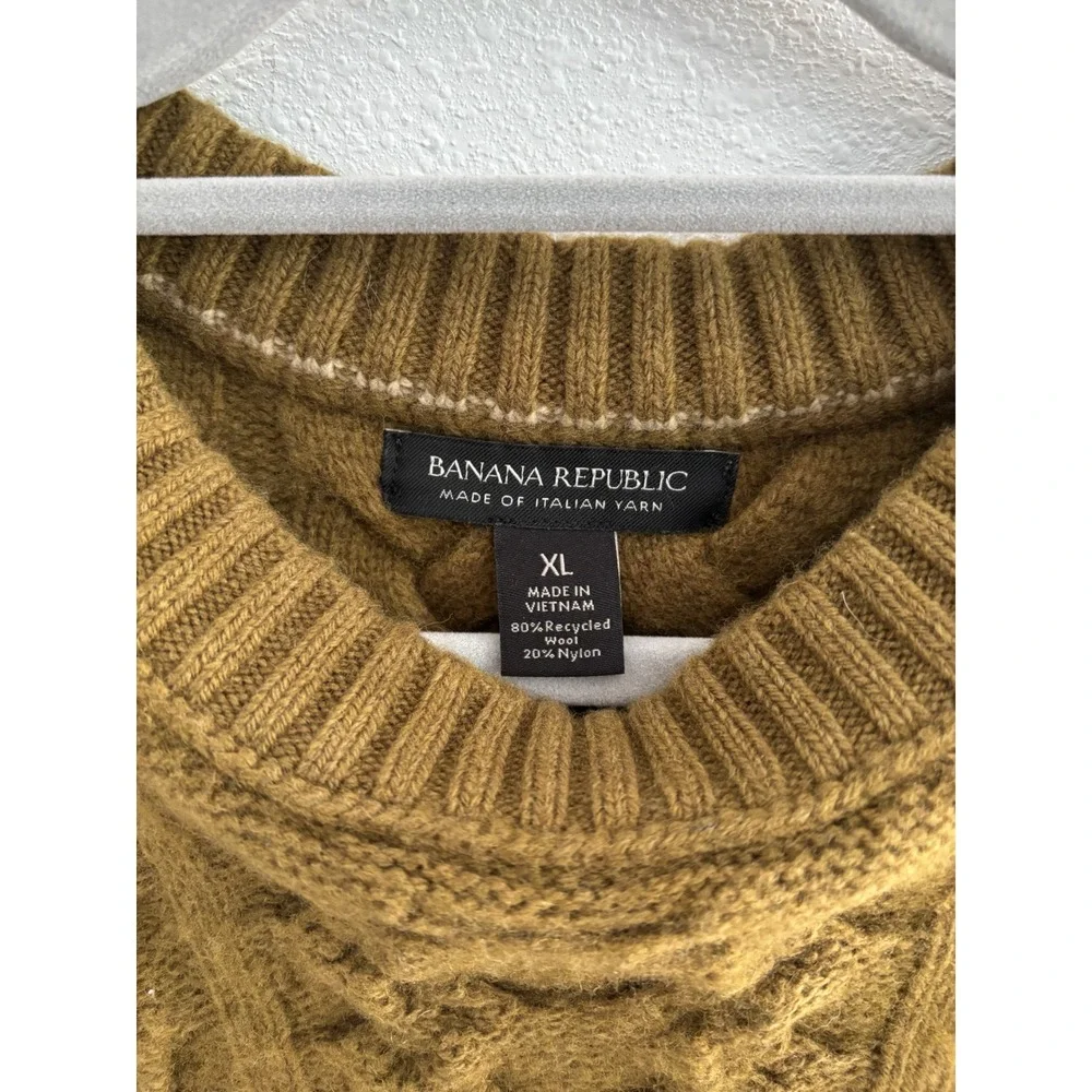 Banana Republic Wool Sweater Men XL Green Fishermancore Chunky Thick Ski Italian